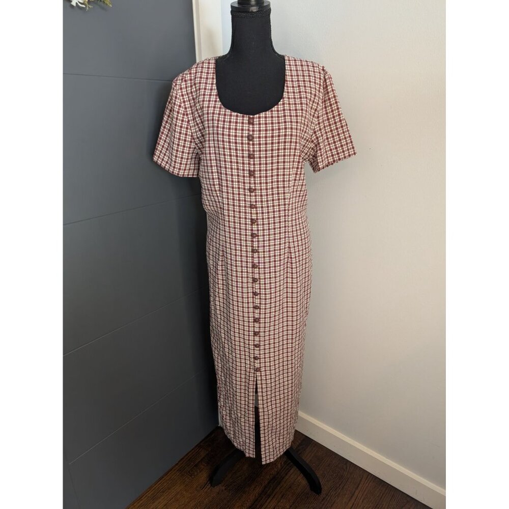 Vintage DBY Ltd. Red & White Gingham Button-Down Midi Dress With Tie‎ Back